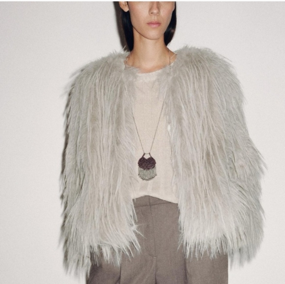 ZARA FAUX FUR GREY COAT SIZE S - Picture 13 of 16
